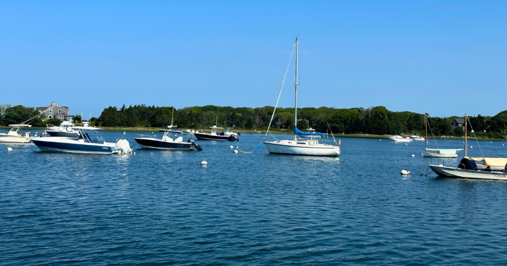 Boats in West Falmouth Harbor in West Falmouth Massachusetts.