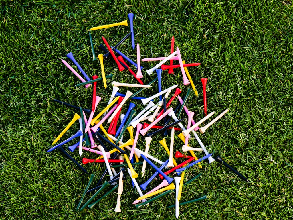 Plastic Golf Tees on Grass
